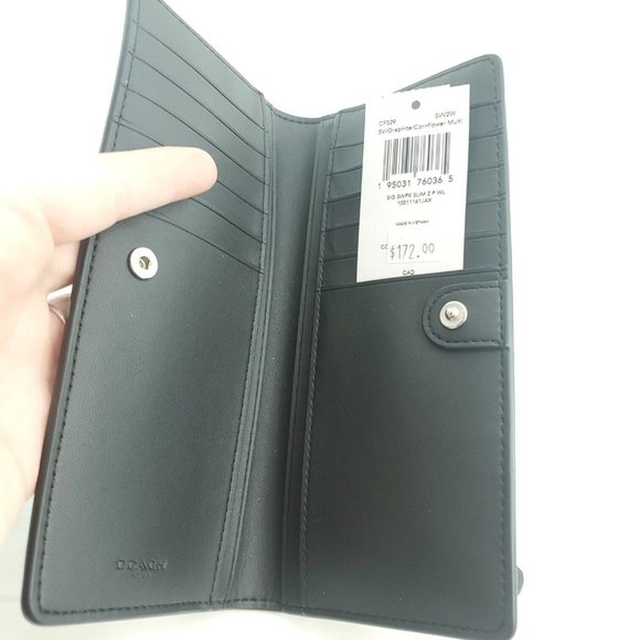 Coach Womens Graphite Snowflake Print Signature Canvas Bifold Slim Wallet - Picture 6 of 13